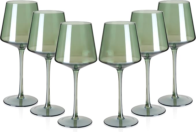 Green Wine Glasses Set of 6-18oz Colored Square Wine Glasses with Tall Long Stems and Flat Bottom,Crystal Colorful Wine Glass-Unique Gifts for Wine Lovers,Wedding,Engagement Gifts (Light Blue Sea)