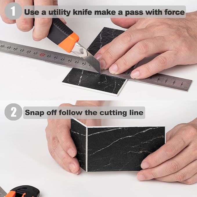 AULIGET 3" x 6" Subway Tile Peel and Stick Backsplash, Thick PVC Stick on Wall Tiles (100, Black Marble + White Grout)