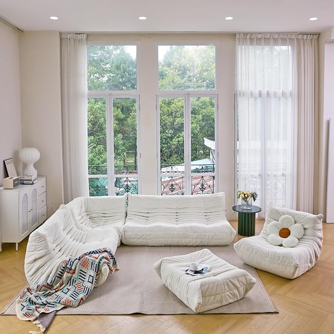 N&V Fireside 3 Seater Sofa Mid Century Armless Twin Floor Sofa Corduroy Lounge Chair Foam Accent Chair, Prussia Blue