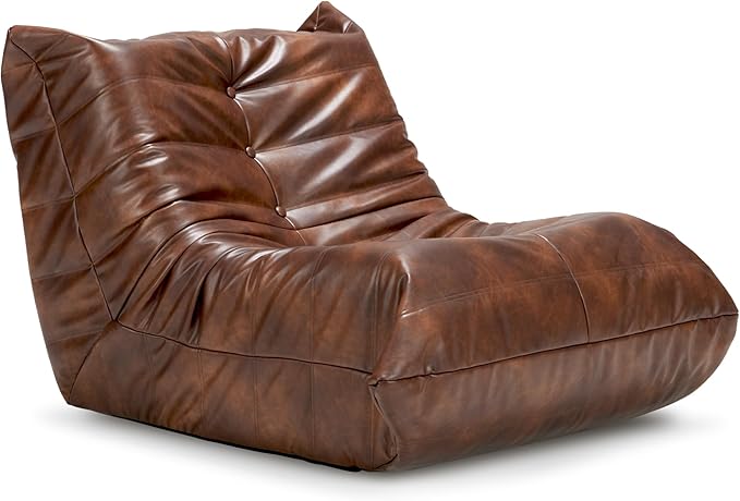 Hobestluk Giant Bean Bag Chair Lazy Floor Sofa, Fireside Sofa for Adults, Big Beanbag Faux Leather Armless Chair for Living Room Bedroom Dorm Office (Brown, Single)