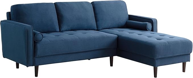 Studio Living® Lexington 83.1" Sofa Chaise, Mid-Century Modern, Pocket Coil Comfort, Reversable Chaise, Easy Assembly, Woven Fabric, Navy Blue