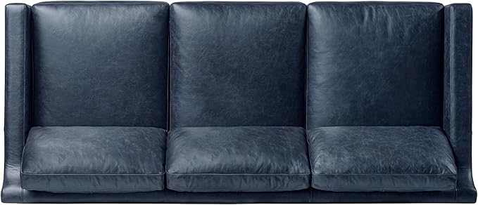 POLY & BARK Sorrento Leather Couch - 86 Inch Sofa - Full-Grain Leather Sofa for Living Room with Feather Down Topper - Living Room Couch - Pure Aniline Vintage Italian Leather in Nightfall Blue
