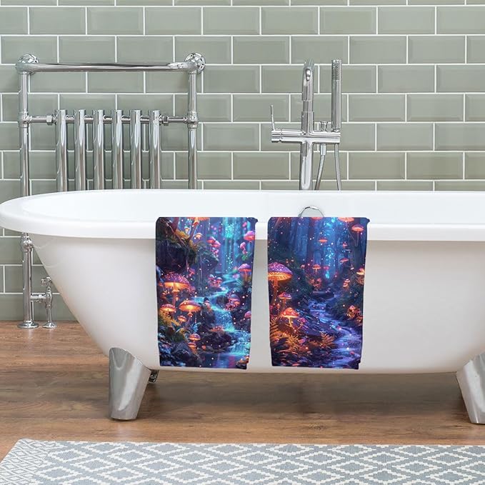 Mushroom Decorative Kitchen Dish Towels Absorbent Fantasy Tea Towels Gift 16x24, Enchanted Forest