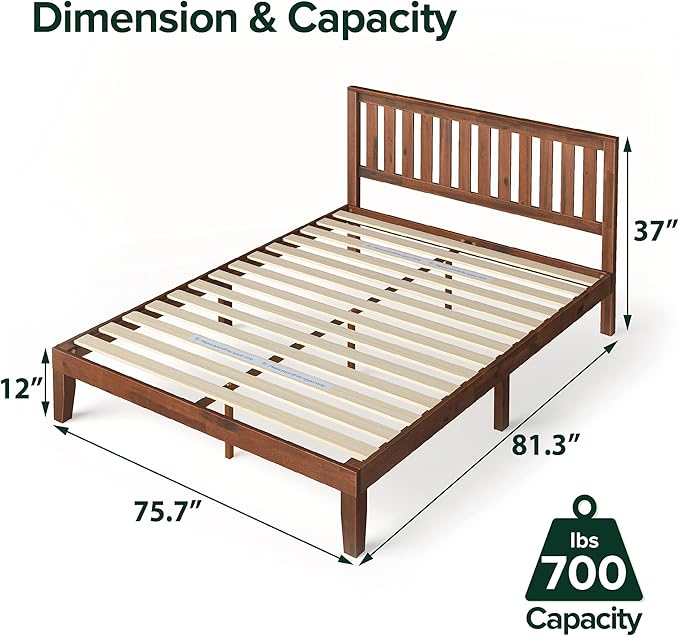 ZINUS Vivek Wood Platform Bed Frame with Headboard, Solid Wood Foundation with Wood Slat Support, No Box Spring Needed, Easy Assembly, King