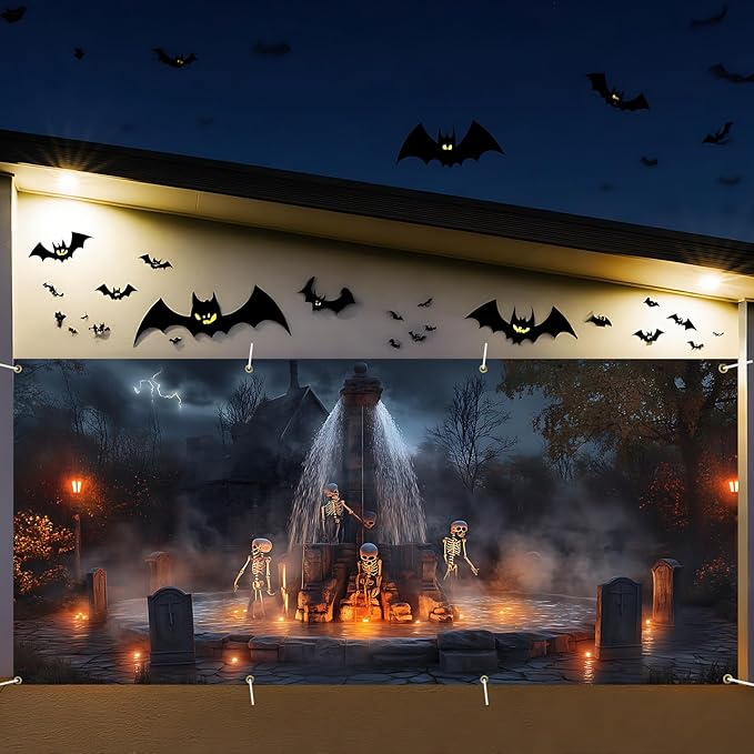 6 x 13 ft Halloween Garage Door Decorations Halloween decorations Witch Door Cover, Hanging Banner, Cauldron Backdrop Mural for Home, Outdoor, Indoor, Spooky Party, Wall, Window (Fountain)