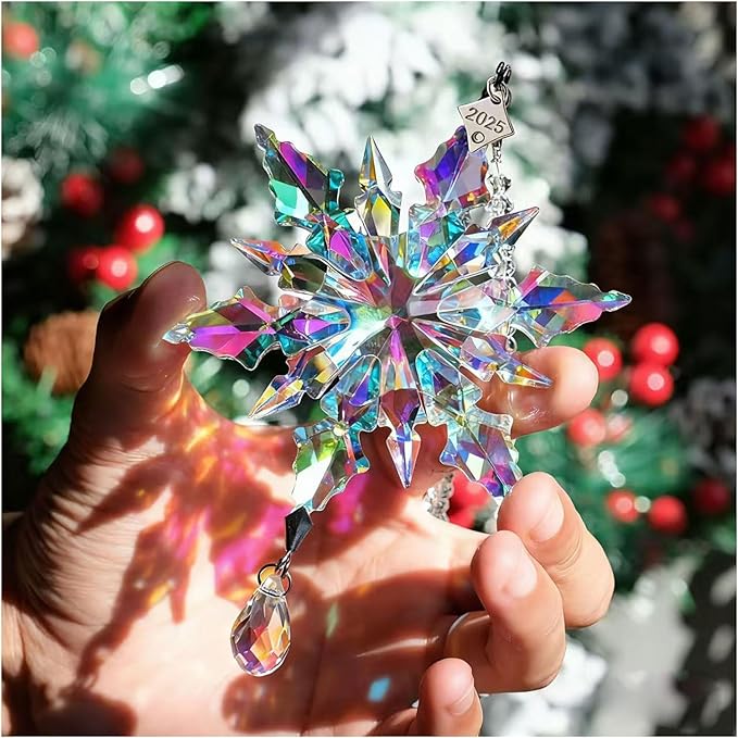2025 Annual Christmas Ornaments Crystal Snowflake Star - Christmas Tree Ornaments Pendant Crystal Sun Catcher Home Hanging Decor (2025 Color 3-Layer)