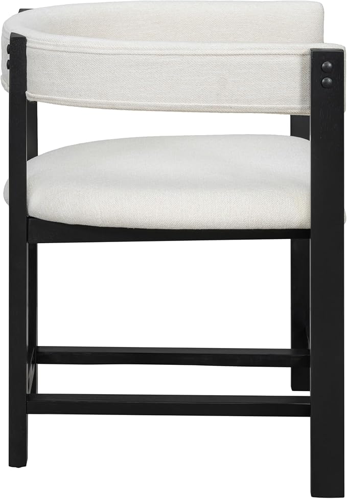 Christopher Knight Home Set of 2 Arley Modern Fabric Upholstered Dining Sturdy Wooden Kitchen Side Chair with Ergonomic Backrest and Footrest, Soft Padded Barrel, Beige+Black
