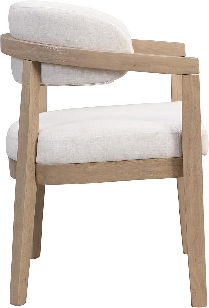 Christopher Knight Home Set of 2 Lanford Fabric Upholstered Dining Chairs, Curved Backrest Kitchen Side Chair, Soft Padded Seat&Back Cushion, Solid Wood Armchair, Ergonomic Extra Seat,Beige+Light Ash