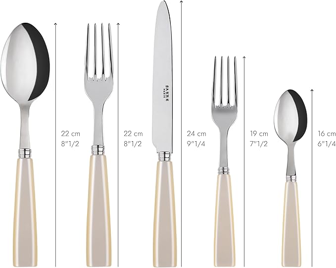 20-Piece Flatware Set For 4 - Icône Collection - Knives, Forks, Soup Spoons, Teaspoons & Dessert Forks - Stainless Steel & Acrylic - Dishwasher Safe - Pearly White