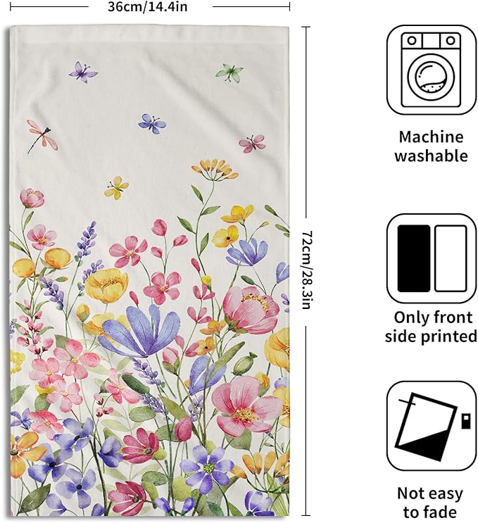 Spring Floral Dish Towels Set of 2 Colorful Decorative Kitchen Towels Absorbent Holiday Tea Towels