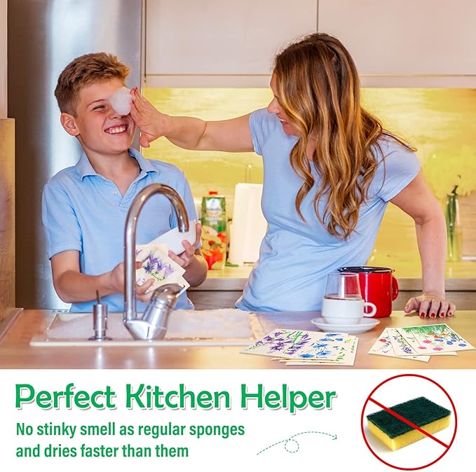 Lucomb Swedish Dish Cloths 8 Pack Reusable Quick Dry Kitchen Rags Assorted Cleaning Towels for Counters and Dishes