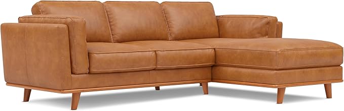 Valencia Artisan Full Leather Sofa Pure Italian Nappa Leather Couch with Ultimate Comfort Right Chaise Sectional, Cognac