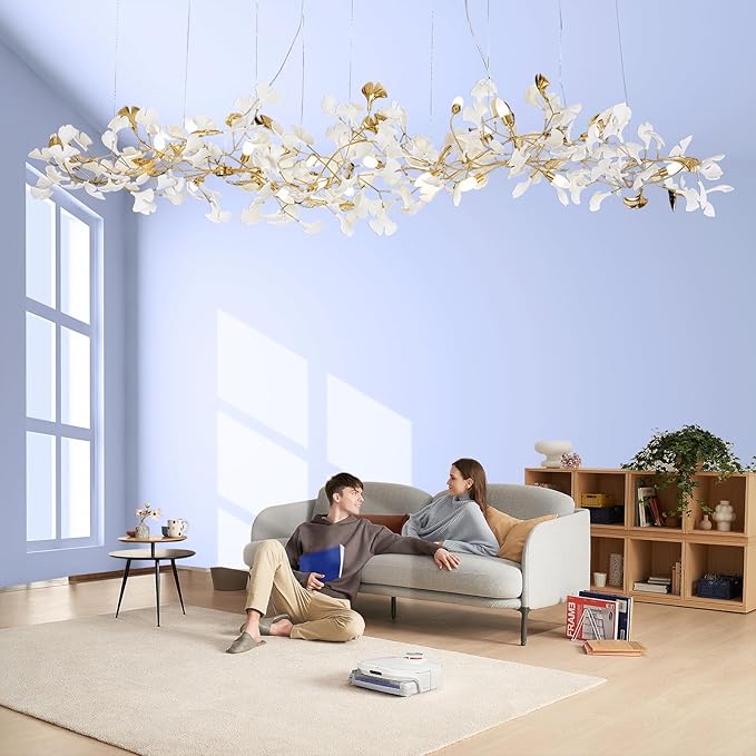 L98.42 Large Modern Chandelier for Entryway, 20-Light Gold Tree Branch Chandeliers, Luxury Ceramic Ginkgo Ceiling Light Fixtures, Hanging Brass Chandelier for Dining Room, Living Room