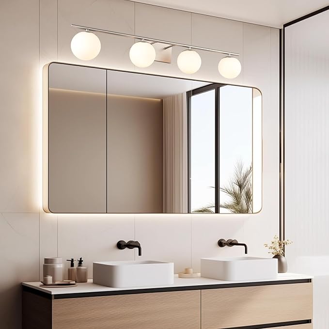 New Bathroom Vanity Light Fixtures 4 Lights Brushed Nickel Glass Shade Modern Wall Bar Sconce Over Mirror((Exclude G9 Bulb)