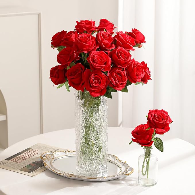 Nubry 100pcs Artificial Silk Roses Bulk,Fake Roses Flower with Stems Realistic Flowers for Wedding Centerpiece Home Party Decor(Red)