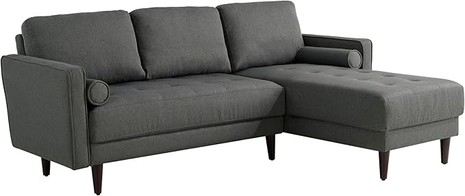 Studio Living® Lexington 83.1" Sofa Chaise, Mid-Century Modern, Pocket Coil Comfort, Reversable Chaise, Easy Assembly, Woven Fabric, Heather Grey