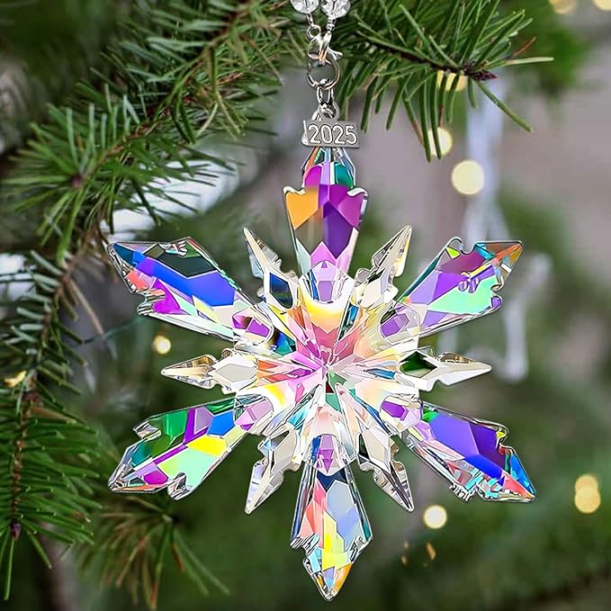 2025 Annual Edition Crystal Christmas Ornaments, Snowflake Star Ornaments for Christmas Tree, Beautiful Colorful Ornament Gifts for Family Friends