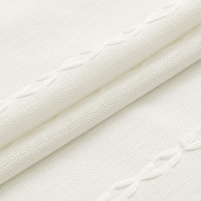MitoVilla White Shower Curtain 72 x 78, Boho Farmhouse 78 inch Long Polyester Linen Tassel Ultra Thick Heavy Duty Fabric Shower Curtains for Chic Cottagecore French Rustic Bathroom Decor Ivory