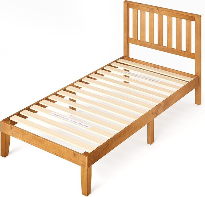 ZINUS Alexia Wood Platform Bed Frame with headboard, Solid Wood Foundation with Wood Slat Support, No Box Spring Needed, Easy Assembly, Rustic Pine, Twin