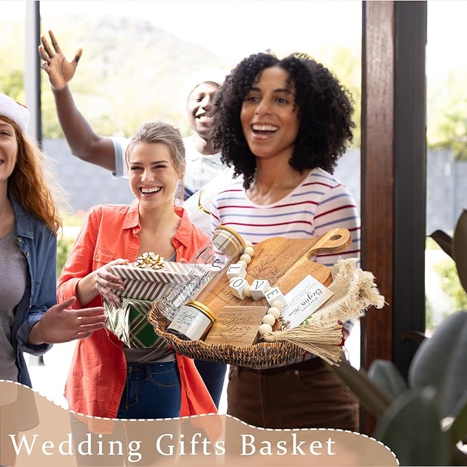 Wedding Gifts for Couples 2025,Bride Shower Gifts,Anniversary Engagement Gift,Mr and Mrs Cutting Board Basket Set
