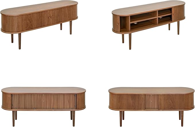 WERMO 55'' TV Stand with Storage and Shelves for 32-60 inch TV. Wood Entertainment Center with Doors for Living Room and Bedroom, Mid Century Modern Console Table, Television Stand (Walnut)