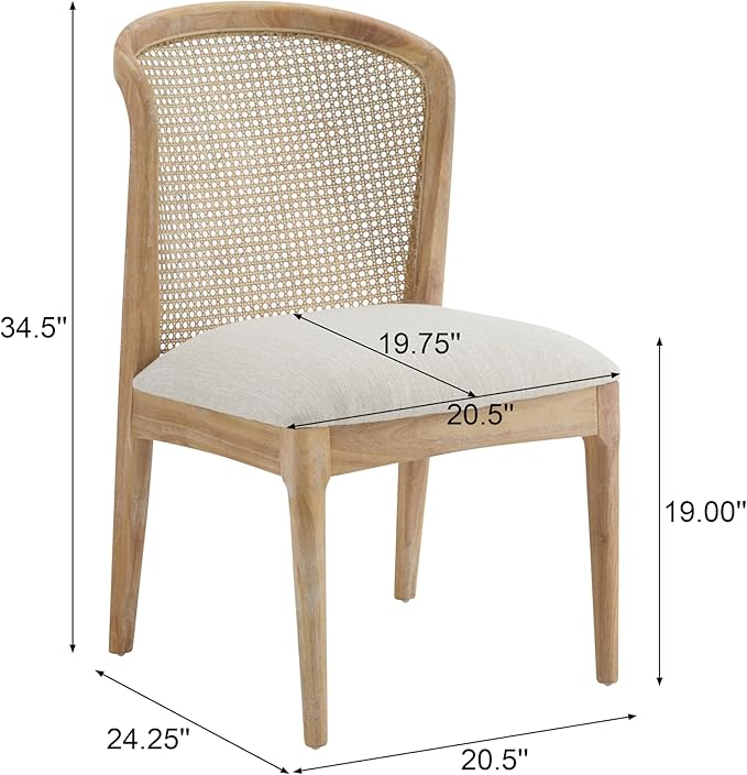 Christopher Knight Home Lilia Dining Chairs Set of 2, Modern Dining Chair with Fabric Upholstery, Rubberwood Frame Kitchen Chairs with Cane Webbing, Extra Seat for Dining Room, Beige + Natural