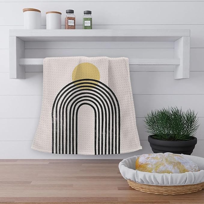 OHSUL Boho Sun Moon Rainbow Kitchen Towels Set of 2 Mid Century Modern Hand Towels Bathroom Kitchen Decor Tabletop Decor