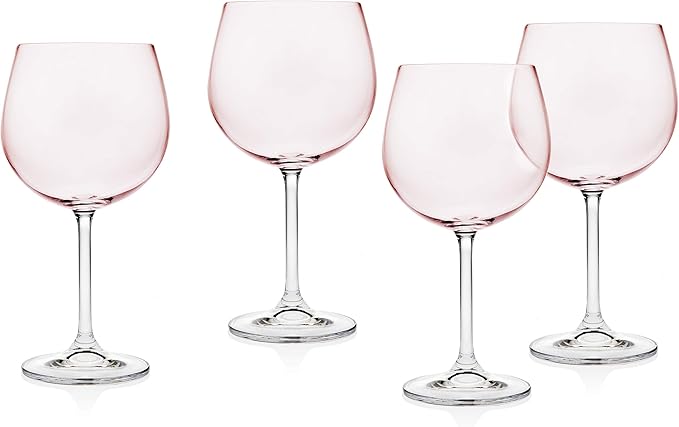Godinger Goblet Glasses, Wine Glasses, Stem Glass, Beverage Cups, Barware & Drinkware - Meridian Blush - 19oz, Set of 4