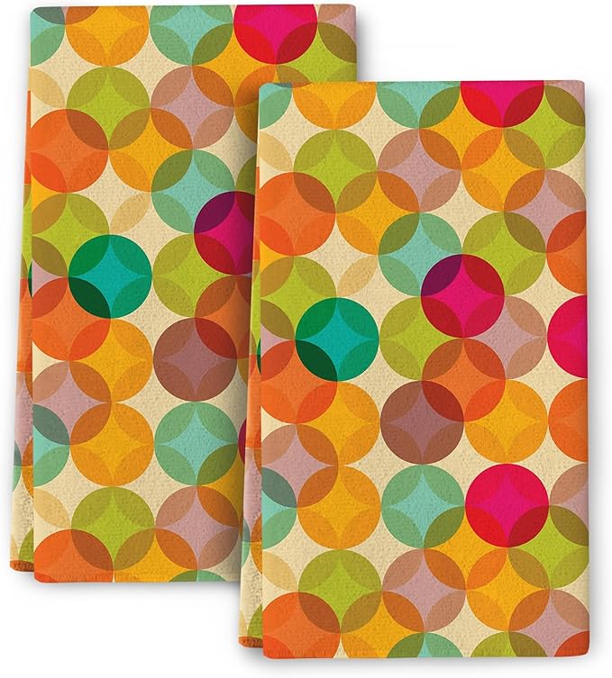 Mid Century Modern Retro Kitchen Towels Set of 2 Absorbent Colorful Hand Towels Dish Towels Bathroom Farmhouse