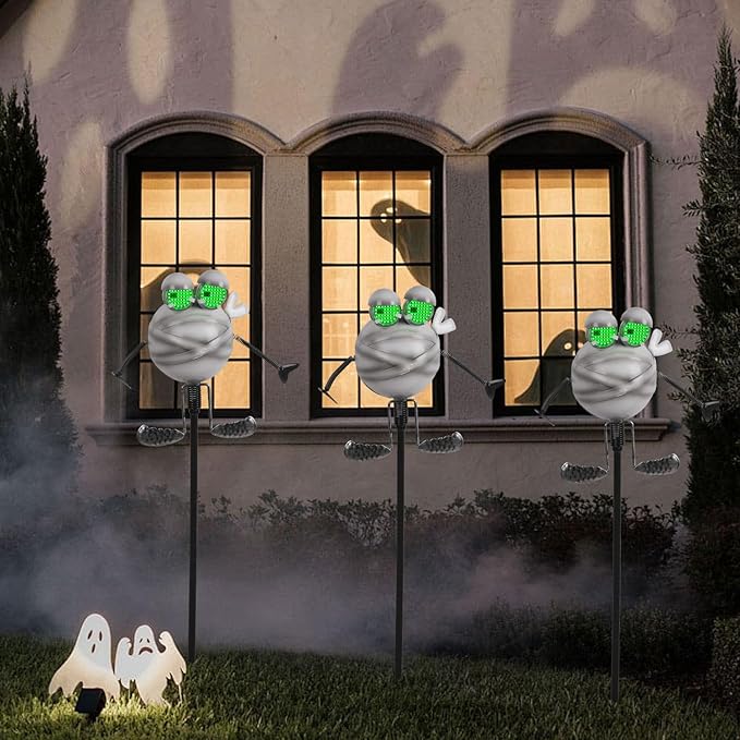 Halloween Pathway Lights 38.2" with Realistic Eye Movement, Mummy Halloween Lawn Stakes for Cute Outdoor Decorations with Solar Eyeball Lights