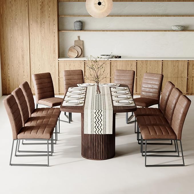 79" Dining Table Set for 10,Large Rectangular Dining Table Set for 10 with Cushioned Chairs,Modern Mid-Century Wood Dining Room Table Set for 10,Ideal for Dining & Gatherings (Walnut)