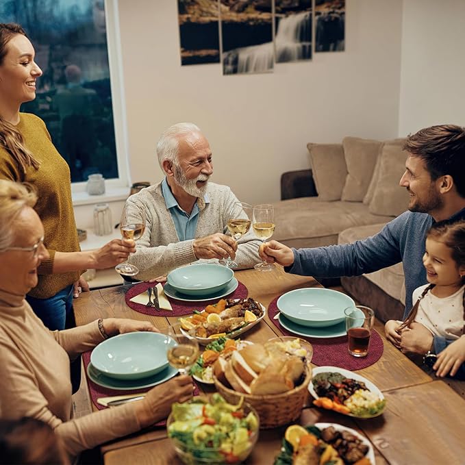 Placemats for Dining Table Set of 8 Non-Slip, Heat Resistant Oval Leather Placemat Double Layer, Waterproof Table Mats Easy to Clean for Kitchen Dining Room Coffee Office Table, Wine Red