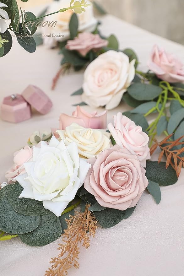 Floroom Artificial Flowers 25pcs Real Looking Shabby Blush Foam Fake Roses with Stems for DIY Wedding Bouquets Bridal Shower Centerpieces Floral Arrangements Party Tables Home Decorations