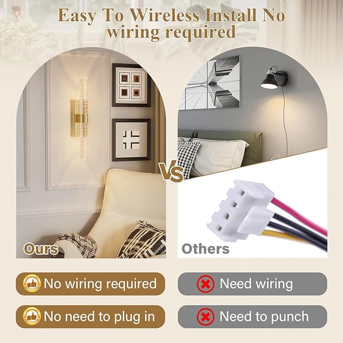 camuucci Battery Operated Gold Wall Sconces Set of 2 Rechargeable Battery Powered Wall Light with 12000mAh Not Hardwired Dimmable Wall Lamp Fixtures for Bedroom Living Room 20.9 Inches