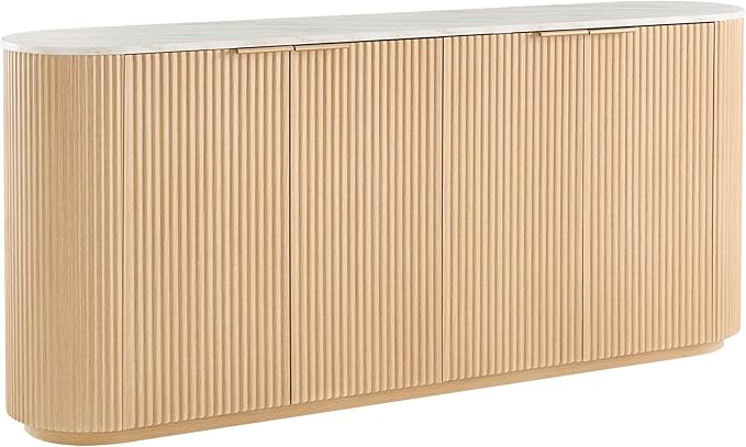 CHITA 70" Sideboard Buffet Cabinet with Storage, Living Room Accent Cabinet with Doors and Adjustable Shelves, for Bar, Kitchen, Oak - Faux Marble