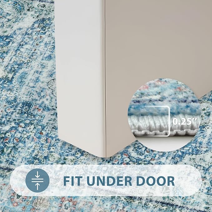 Uphome Light Blue Bathroom Rugs, Distressed Farmhouse Boho Bath Mat, Comfy Velvet Small Bath Rugs Non Slip Washable, Vintage Oriental Toilet Rug for Sink Shower Vanity, 18x26 inch