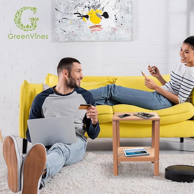 GREENVINES Outdoor Rocking Chair Set | 3-Piece | 2 Rocking Chairs with 1 Side Table | Porch Rocker | HDPE Plastic | Teak | Patio Furniture Sets | High Back | Big & Tall | Ladder Back