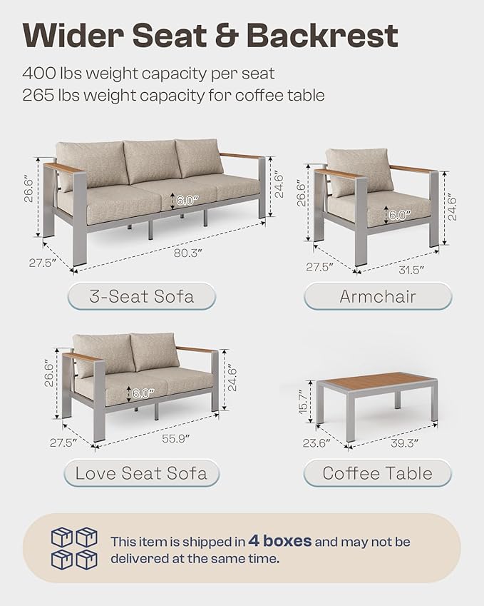 Aluminum Outdoor Patio Furniture chair, All-Weather Outdoor Patio Chair with Washable Thick Cushion, Patio Outdoor Chair Set of 2 for Porch, Balcony, Deck, Yard, Silver