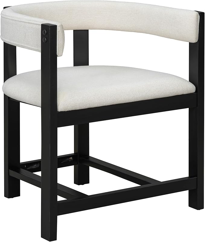Christopher Knight Home Set of 2 Arley Modern Fabric Upholstered Dining Sturdy Wooden Kitchen Side Chair with Ergonomic Backrest and Footrest, Soft Padded Barrel, Beige+Black