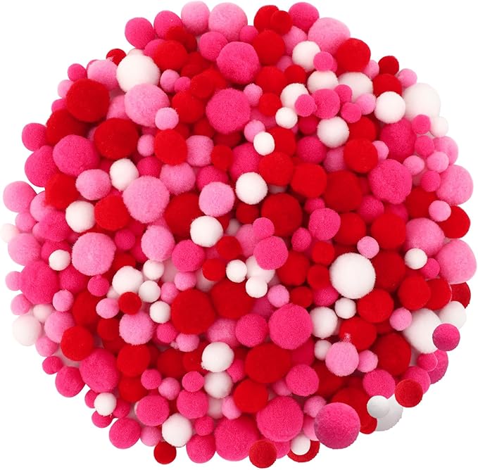 UPINS Valentine's Day Pom Poms Balls, 600 Pieces Pink Red Pom Poms Mixed Sizes Pompoms for Crafts Making DIY Wedding Valentine's Day Party Decorations Supplies (4 Colors)