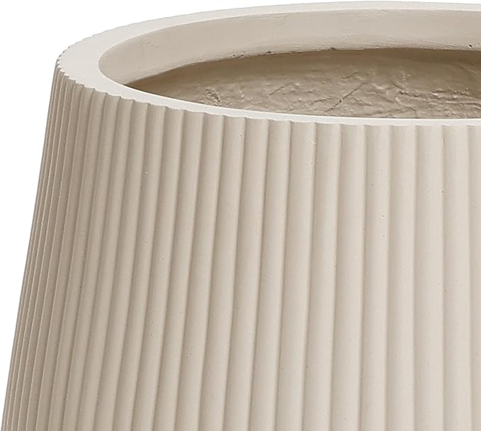 LuxenHome 15.5" Dia Round Planter, Large Indoor Outdoor Plant Pot with Drainage Hole and Rubber Plug, Handmade Modern Off-White Ripped Concrete Planter Pot, Flower Pot for Home Garden Patio Porch