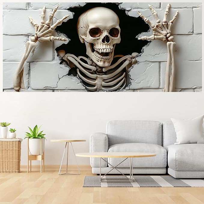 6 x 13 ft Halloween Garage Door Decorations Halloween decorations Witch Door Cover, Hanging Banner, Cauldron Backdrop Mural for Home, Outdoor, Indoor, Spooky Party, Wall, Window (Skull-2)