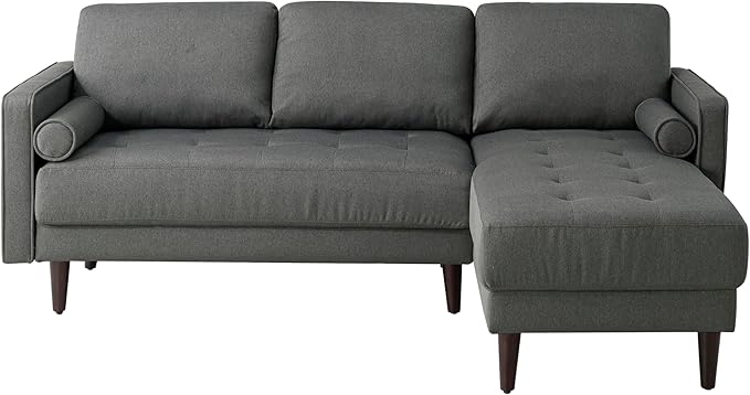 Studio Living® Lexington 83.1" Sofa Chaise, Mid-Century Modern, Pocket Coil Comfort, Reversable Chaise, Easy Assembly, Woven Fabric, Heather Grey