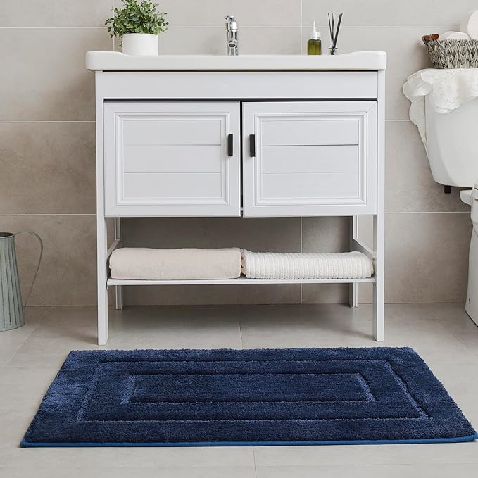 GRANNY SAYS Bathroom Rugs Sets 2 Piece,Soft Bath Mats for Bathroom, Bath Rugs Non Slip Washable, Absorbent Bath Rug for Tub, Shower and Toilet, Bath Mat Set (Blue, 20" x 32" + 16" x 24")