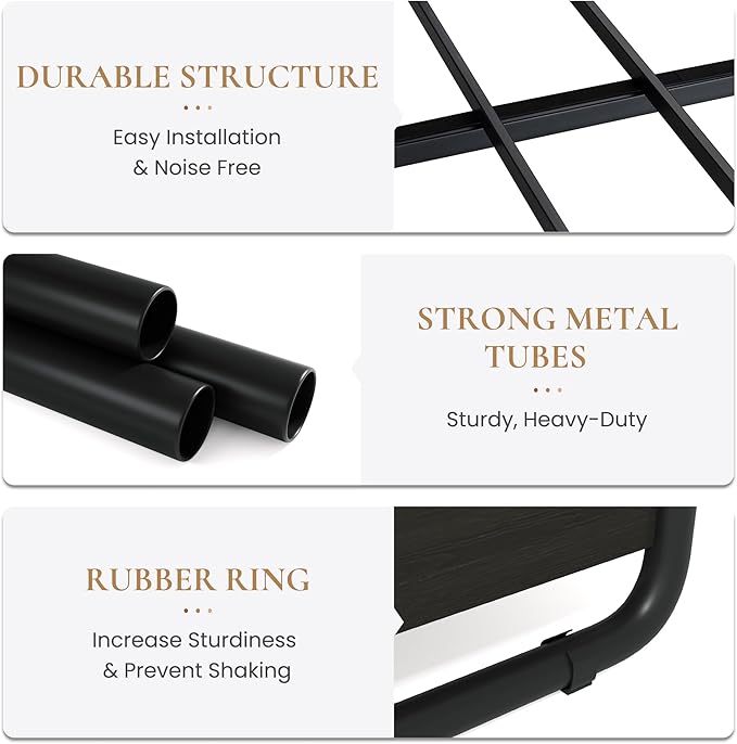 SHA CERLIN Queen Size Metal Bed Frame with Wooden Headboard and Footboard, Heavy Duty Oval-Shaped Platform Bed with Under-Bed Storage, Noise Free, No Box Spring Needed, Black