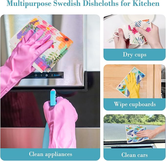 Lucomb Swedish Dishcloths 8 Pack Reusable Eco Friendly Biodegradable Cleaning Rags for Kitchen Dishes Home Office