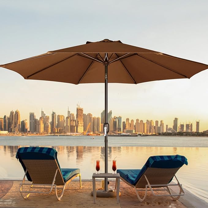Blissun 9' Outdoor Patio Umbrella, Outdoor Table Umbrella, Yard Umbrella, Market Umbrella with 8 Sturdy Ribs, Push Button Tilt and Crank