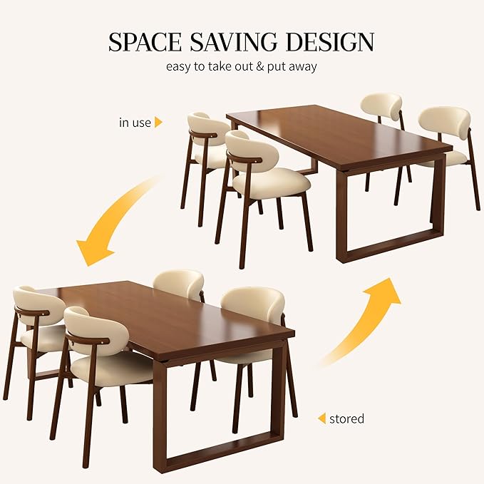 Kitchen Dining Chairs Set of 4 Modern Upholstered Dining Room Chair with Metal Legs, Walnut/Beige