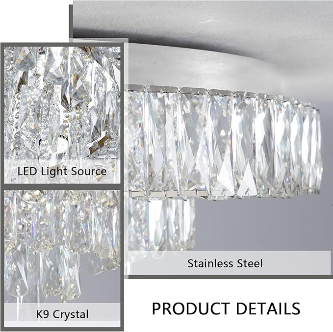 Modern Crystal Chandeliers for Dining Room LED Light Fixture Close to Ceiling Chandelier Flush Mount Ceiling Light Dimmable Lamp with Remote for Living Room Bedroom Hallway 2700K 6000K