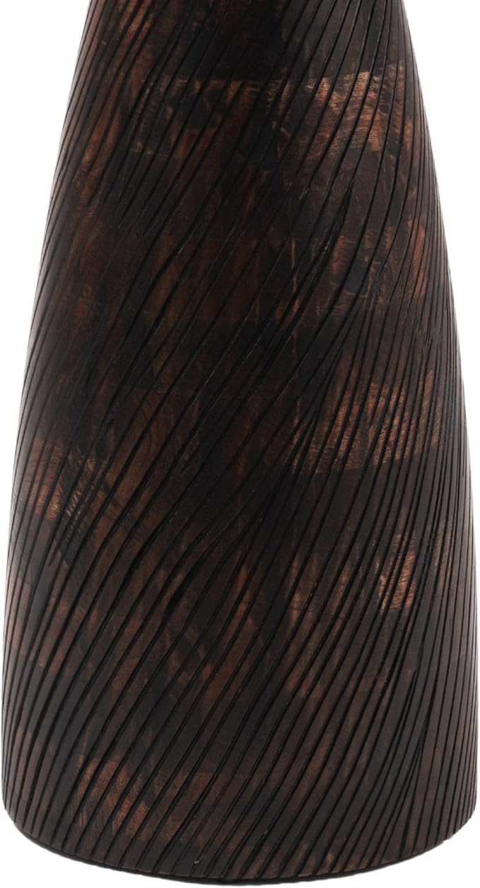 Mid-Century Farmhouse Cottagecore Accent Drink Table, Round Solid Mango Wood Accent Table with Carved Cone Base Minimalist Design for Small Spaces, Living Room, Bedroom or Entryway, Walnut, Assembled